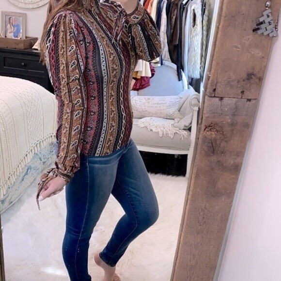 Free People paisley boho mock turtleneck top size small - Picture 2 of 8